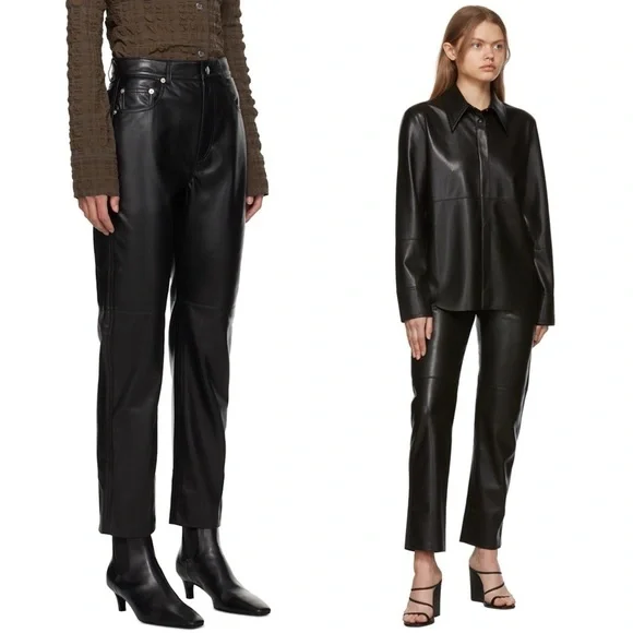 NEW NANUSHKA Vinni 90s High Rise Vegan Faux Leather Straight Leg‎ Ankle Pants L - Picture 8 of 16